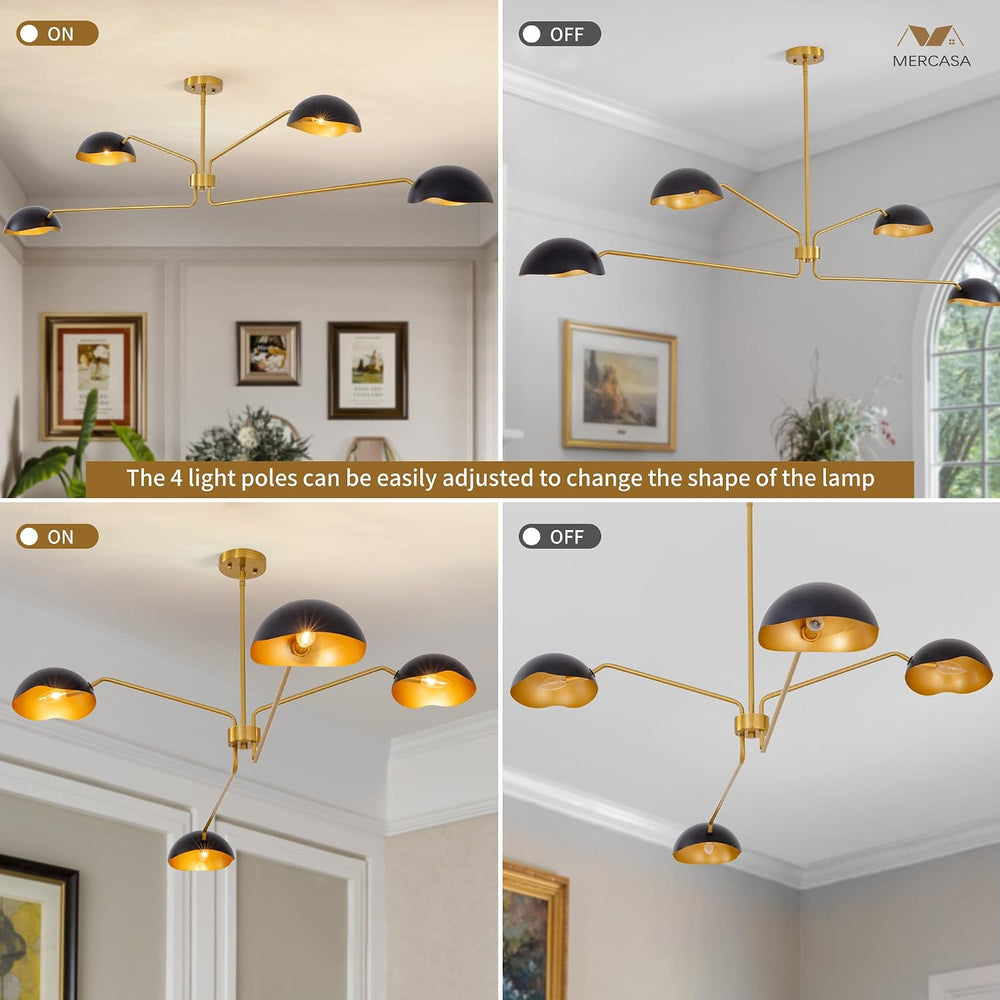 Modern Chandelier Large 55" Black and Gold Sputnik Chandeliers 4 Lights ...