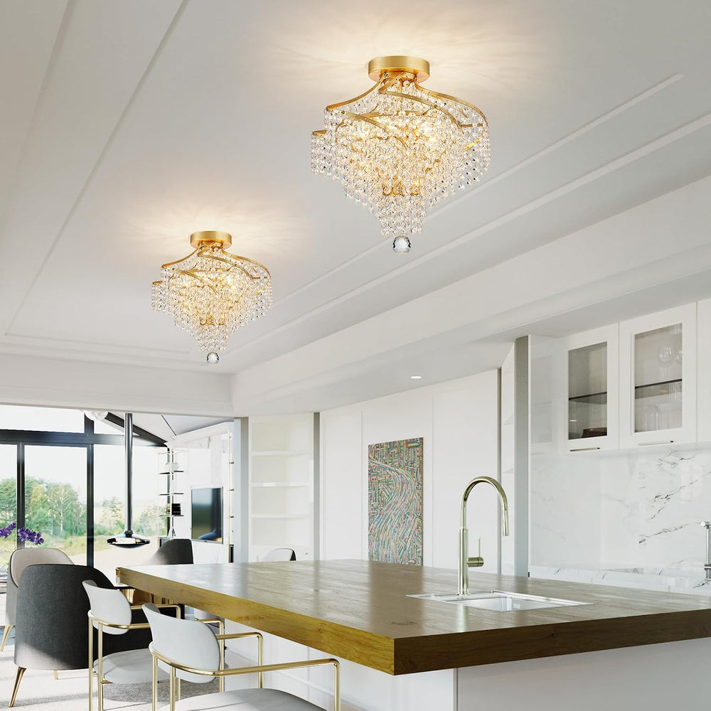 WUZUPS Crystal Chandelier Semi Flushmount Ceiling Light Modern Lighting Fixtu...