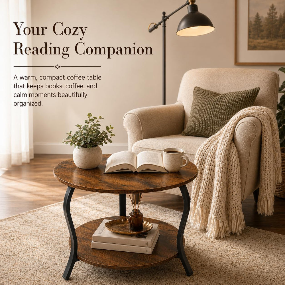 YEAKOO Small Round Coffee Table with Open Storage,23" 2-Tier Coffee Side...