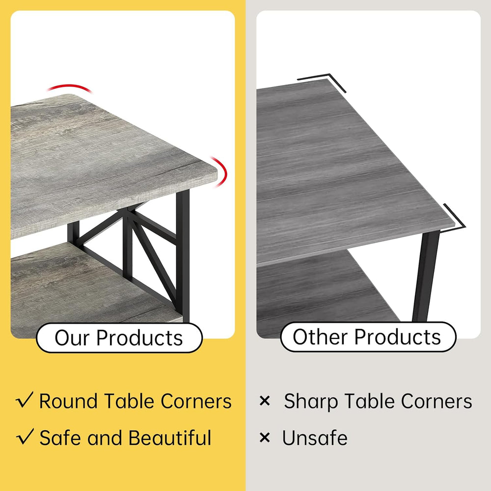 AWQM Gray Coffee Table for Living Room with Round Corners, 2 Tier Living Room...