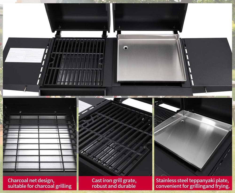 2-Burner Gas & Charcoal Combo Grill with Griddle, Black