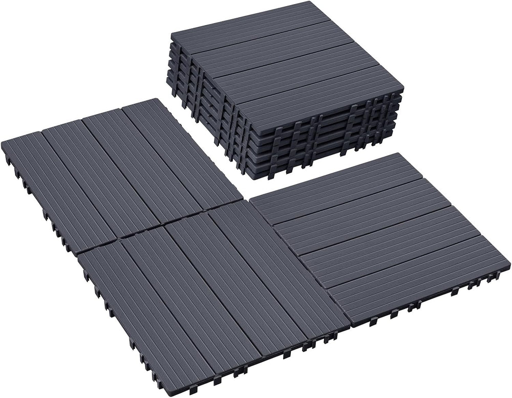 Skypatio Plastic Interlocking Deck Tiles 9 PCS, All-Weather Outdoor Patio Flo...