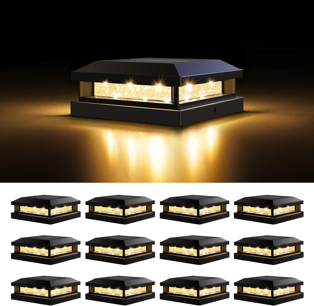 Brightever 4x4 5x5 Solar Post Cap Lights Outdoor 12-Pack Black