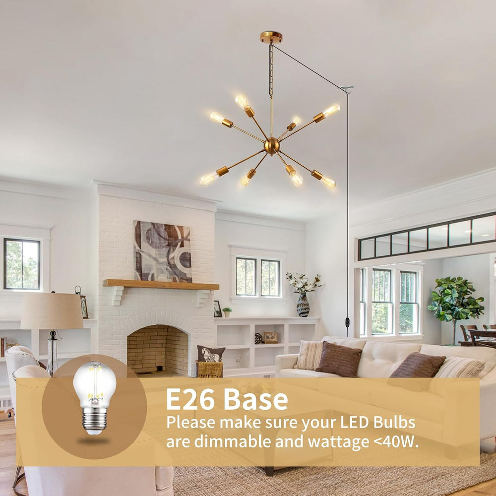 HOXIYA 26.3" DIMMABLE Plug in Chandelier, Modern Sputnik Chandeliers Bru...