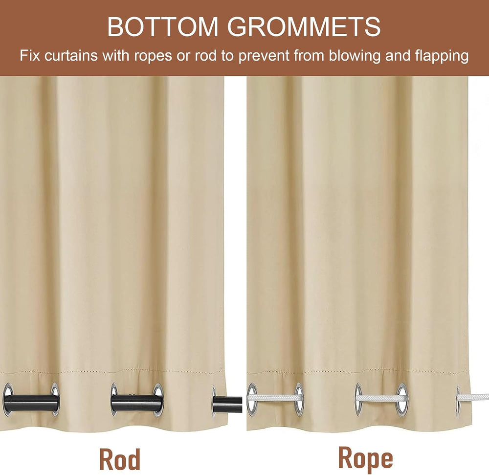 RYB HOME 2 Panels Outdoor Curtains for Patio Waterproof Weighted Windproof