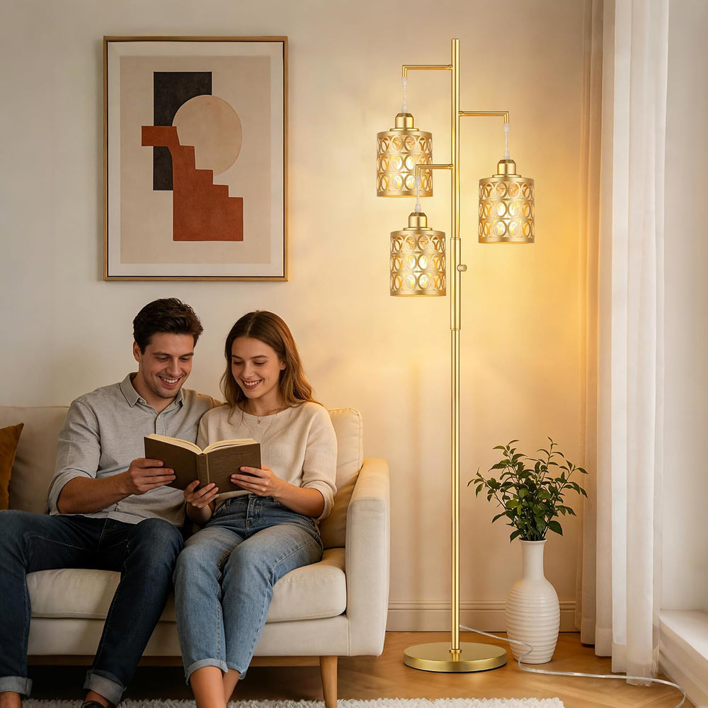 68" Tall Gold Industrial Floor Lamps for Living Room, Modern Standing Lamp