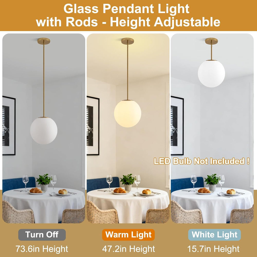10in Milk Glass Pendant Light, Mid Century Modern Pendant Lights Kitchen Isla...