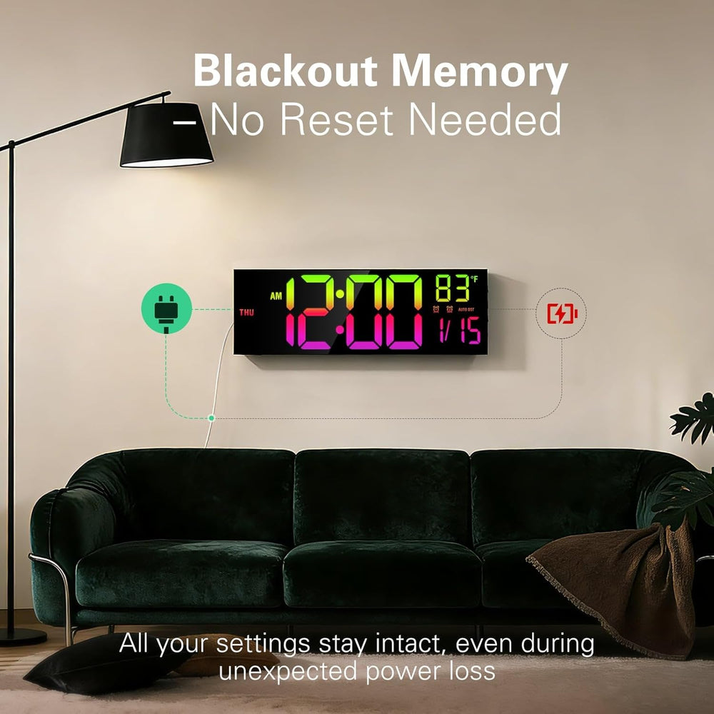 JALL 16" Large Digital Wall Clock with RGB Colors for Classroom, Wall Cl...