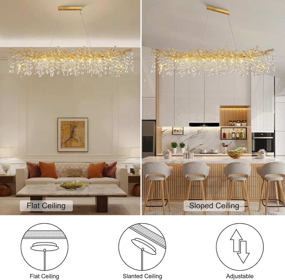 71" Modern Crystal Chandelier, 20-Light Gold Tree Branch Chandelier, Lux...