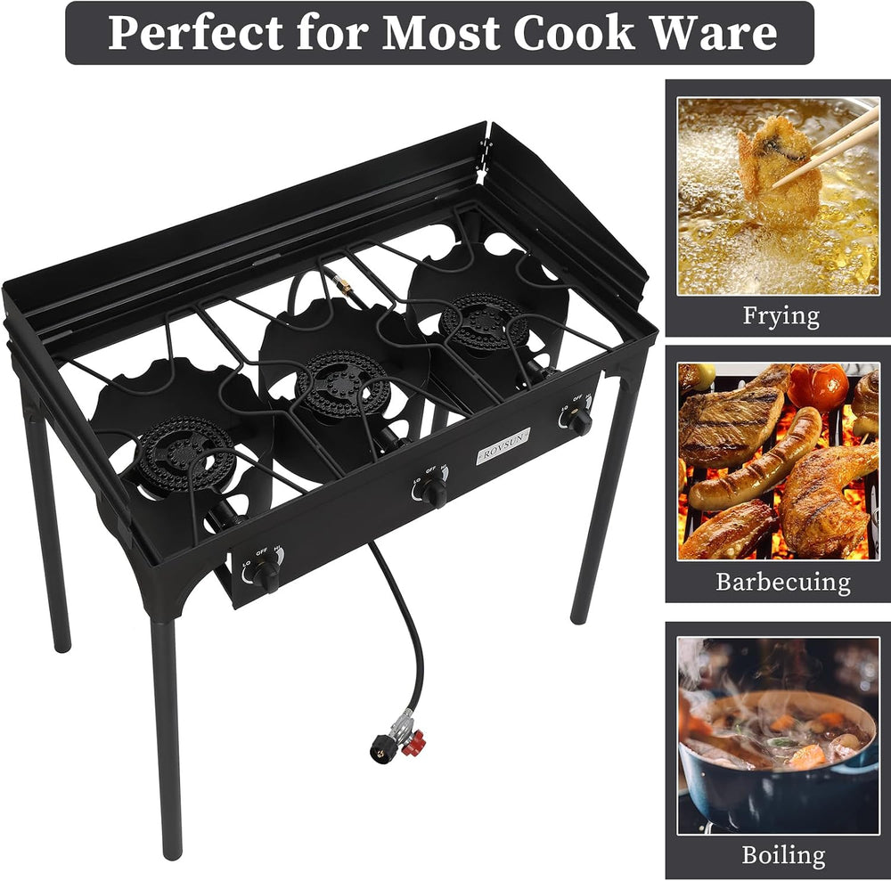 ROVSUN 3 Burner Outdoor Propane Gas Stove with Windpanel, Carrying Bag & ...