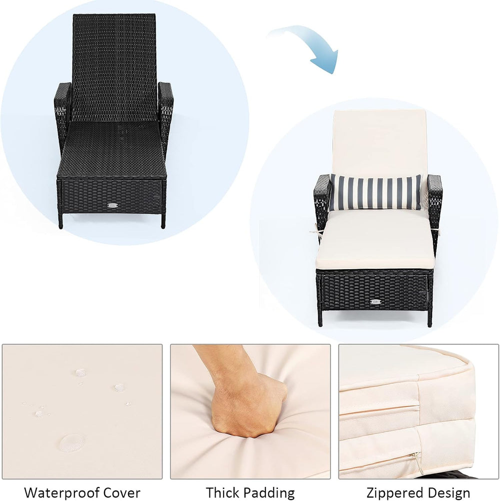 Tangkula Wicker Chaise Lounge Outdoor, Patio Rattan Reclining Chaise with 6-G...