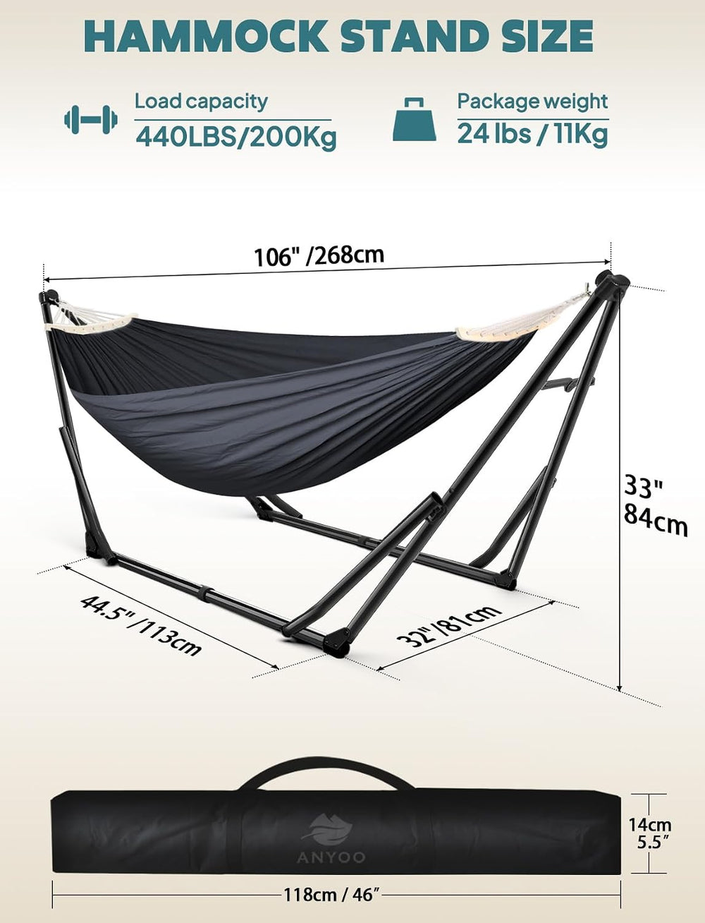ANYOO 2-in-1 Hammock & Chair Stand with Collapsible Steel Frame & Car...