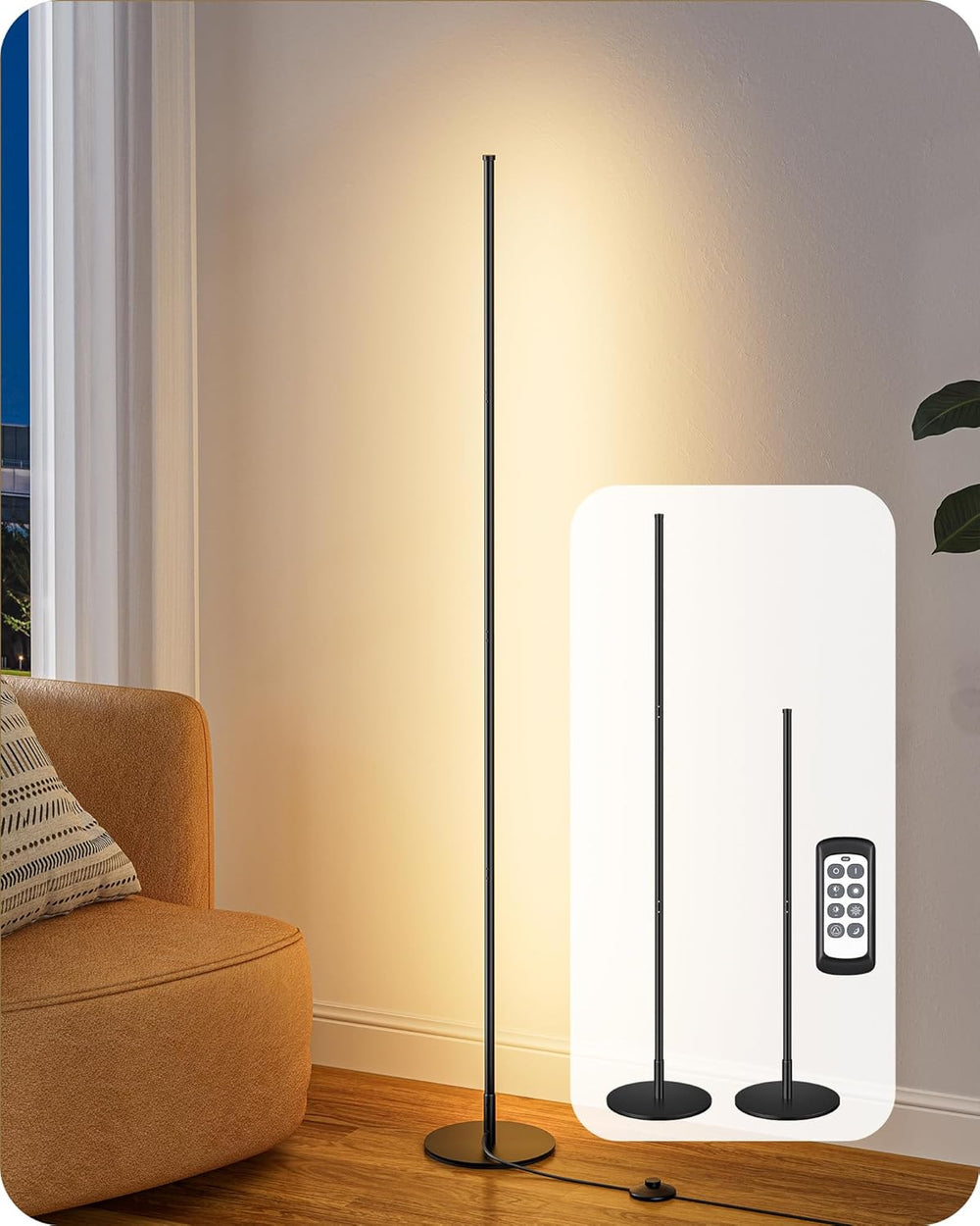 EDISHINE 59.8" Floor Lamp with Remote & 3 Height Settings, Dimmable ...