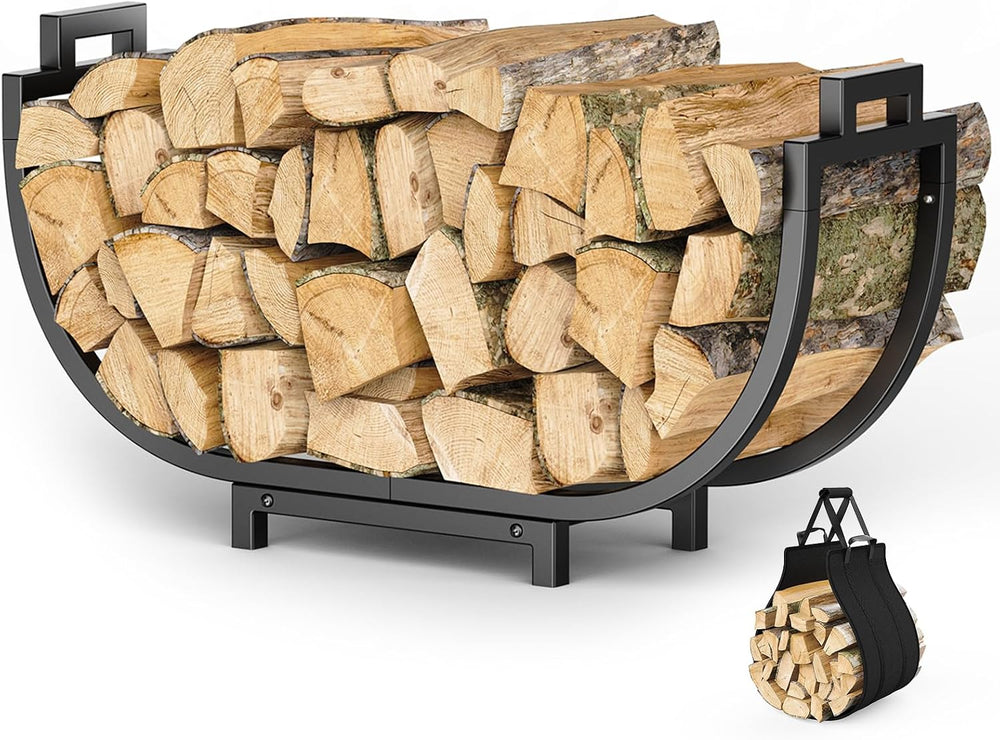 Elbourn Firewood Rack, 24 Inch Indoor Fireplace Log Holder with Carrier, Thic...