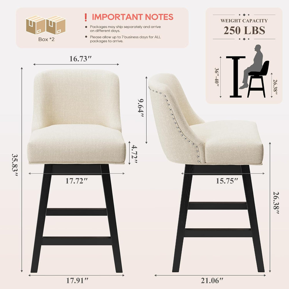 MALOL 27" Swivel Bar Stools Set of 3, Upholstered Barstools with Padded ...