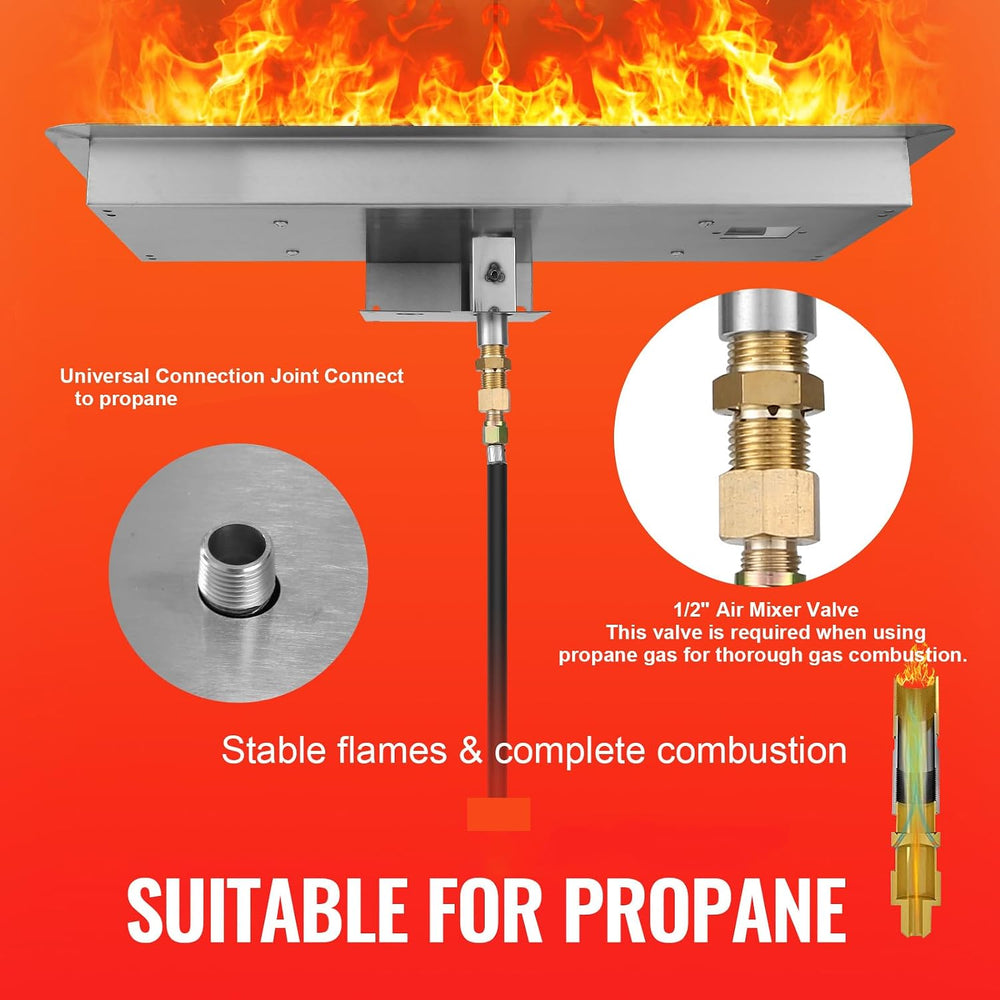 VEVOR 24 x 8 inch Drop-in Fire Pit Pan, Rectangular Stainless Steel Fire Pit ...