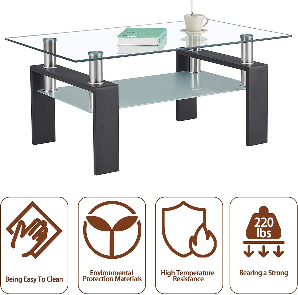 IANIYA Glass Coffee Table Metal Tube Glass Coffee Table, Livingroom Table (Cl...
