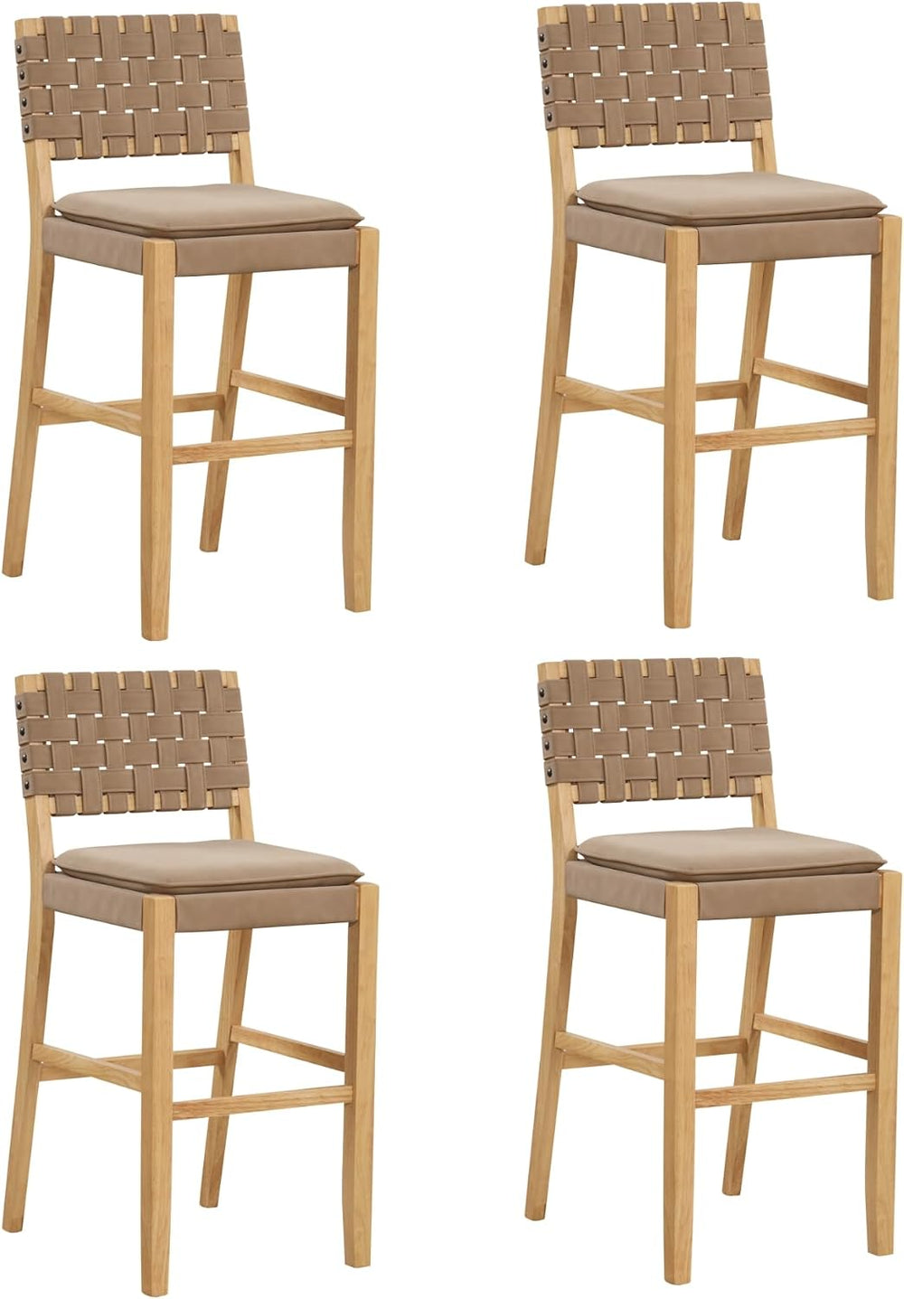 Nathan James Cohen Mid-Century Modern 29 in. Wood Bar Stool, Upholstered Faux...