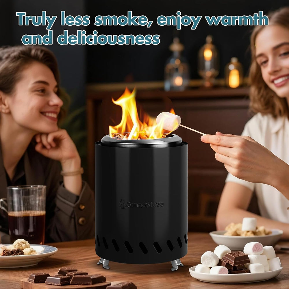 9.7 x 7.1 Inch Tabletop Fire Pit by AmazStove, Low Smoke Camping Stove for Ou...