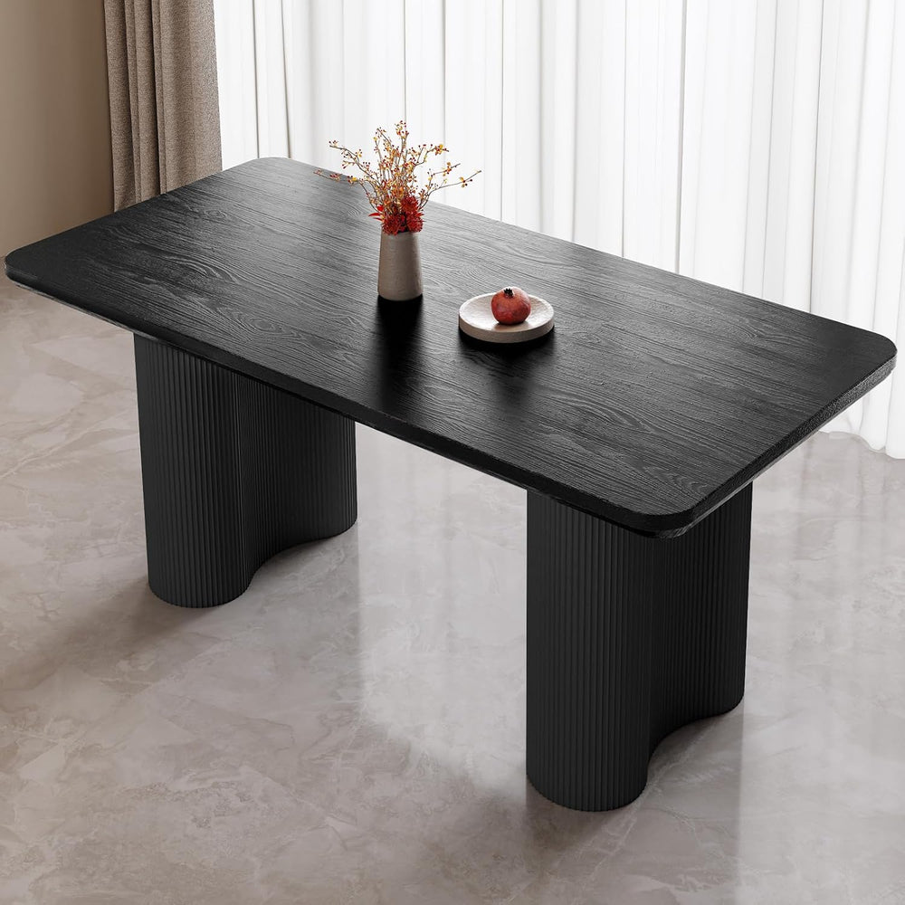 62.99" Modern Rectangular Dining Table for 4–6, Mid-Century Black Kitche...