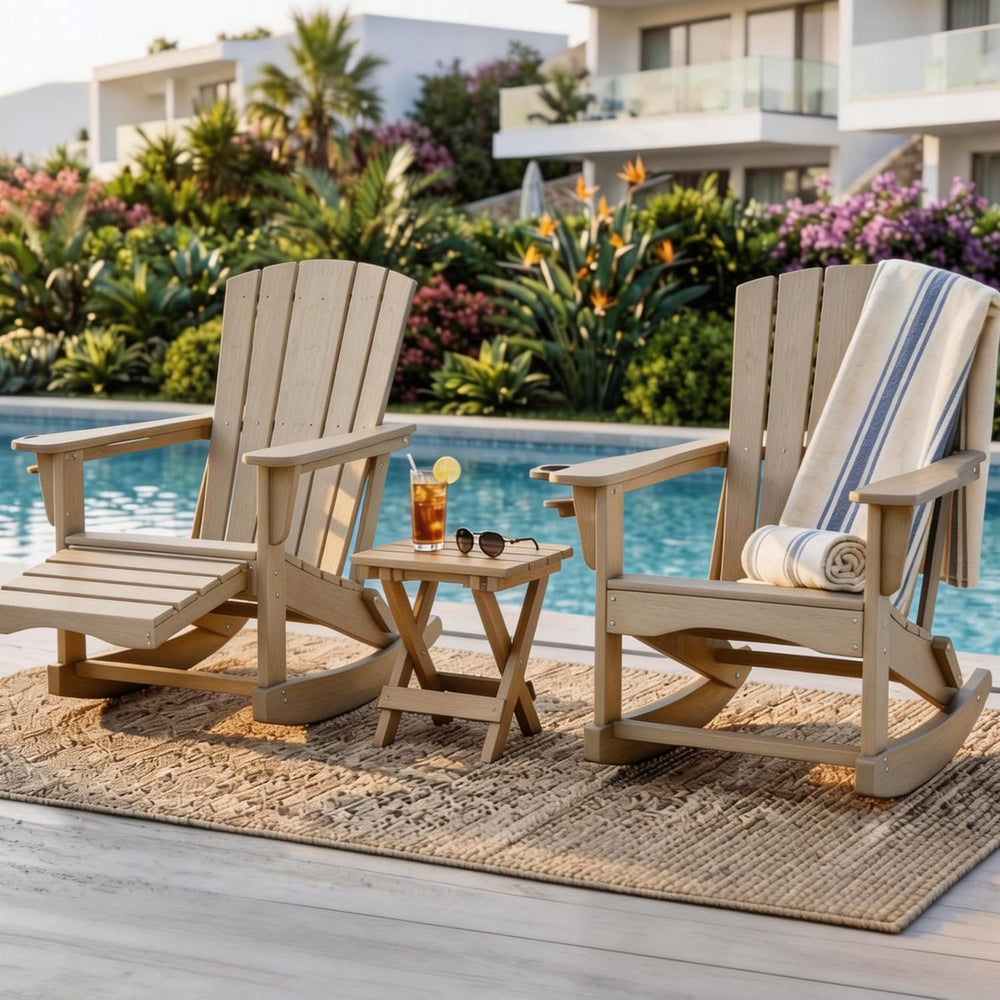 Adirondack Rocking Chair with Retractable Ottoman,Outdoor Folding Adirondack ...