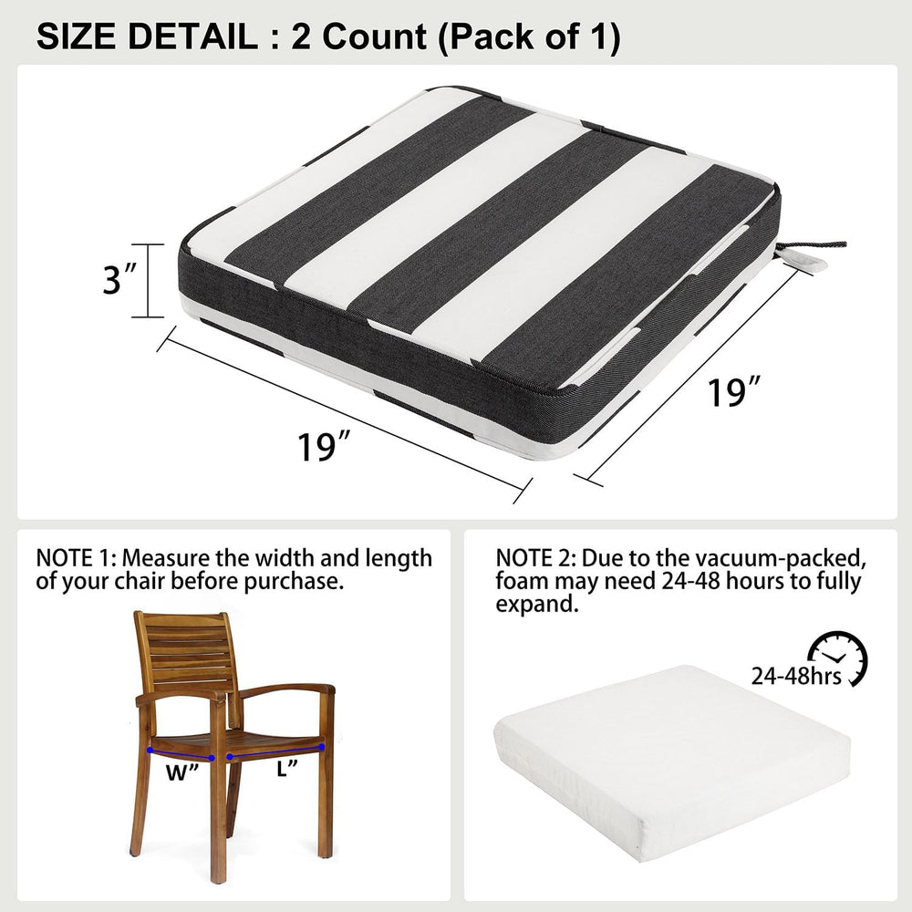 19x19x3 Inch utdoor Square Corner Chair Cushions with Ties Set of 2, Water&am...