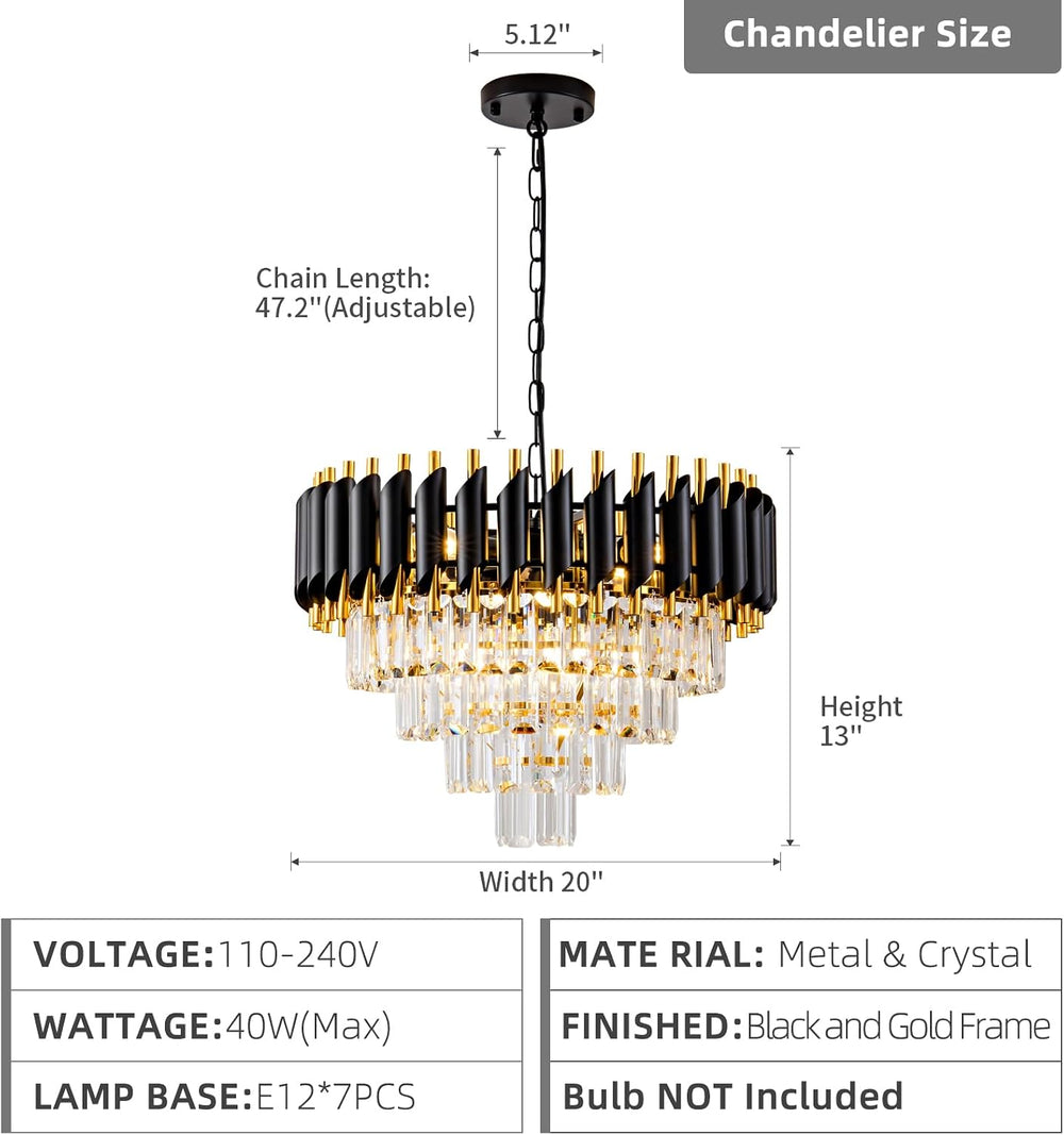 Modern Chandelier Gold and Black Crystal Chandeliers 4-Tier 20 Inch Round Han...