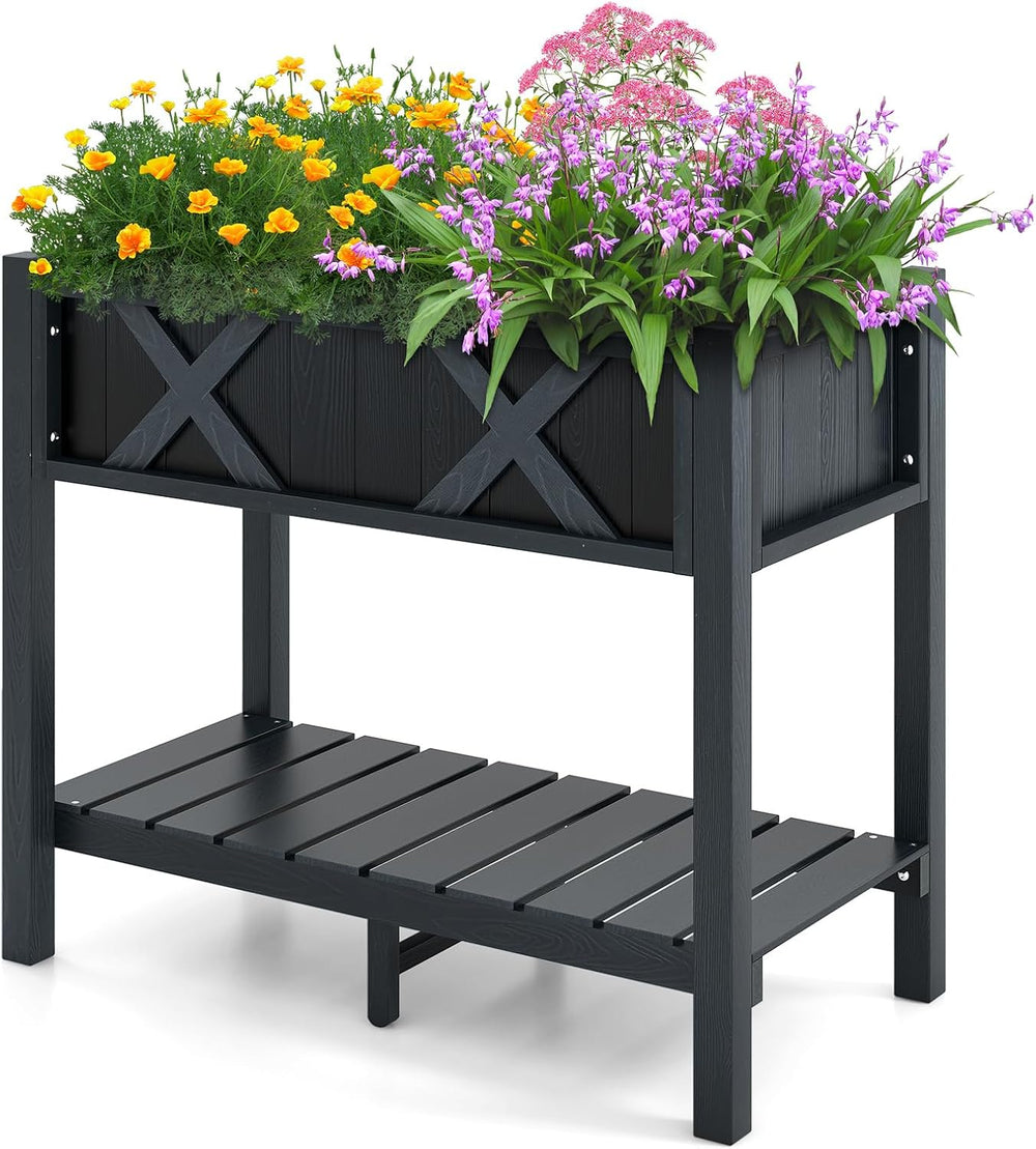 GIANTEX HIPS Raised Garden Bed, Elevated Planter Box w/Legs, Storage Shelf, D...
