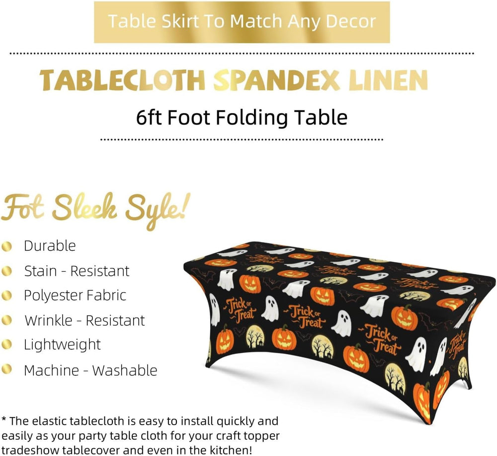 Halloween Spandex Tablecloth for Rectangular Tables 6FT Skull Table Covers