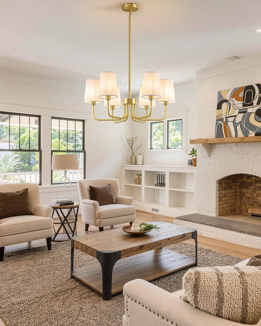 Yunnix 6-Light Gold Chandelier for Dining Room, No Assembly Modern Chandelier...