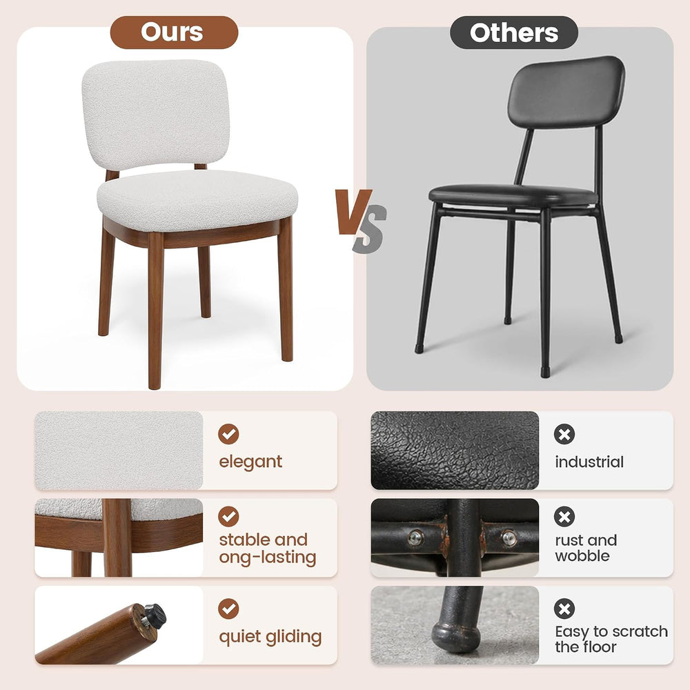 Wooden Dining Chairs Set of 6, Boucle Upholstered Kitchen Chairs with Solid W...