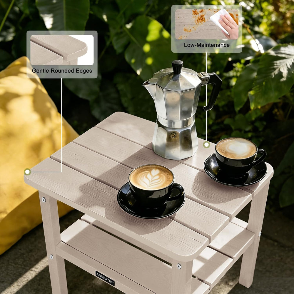 Patio Side Table HDPE Double Layer Storage Square Woodgrain Sand