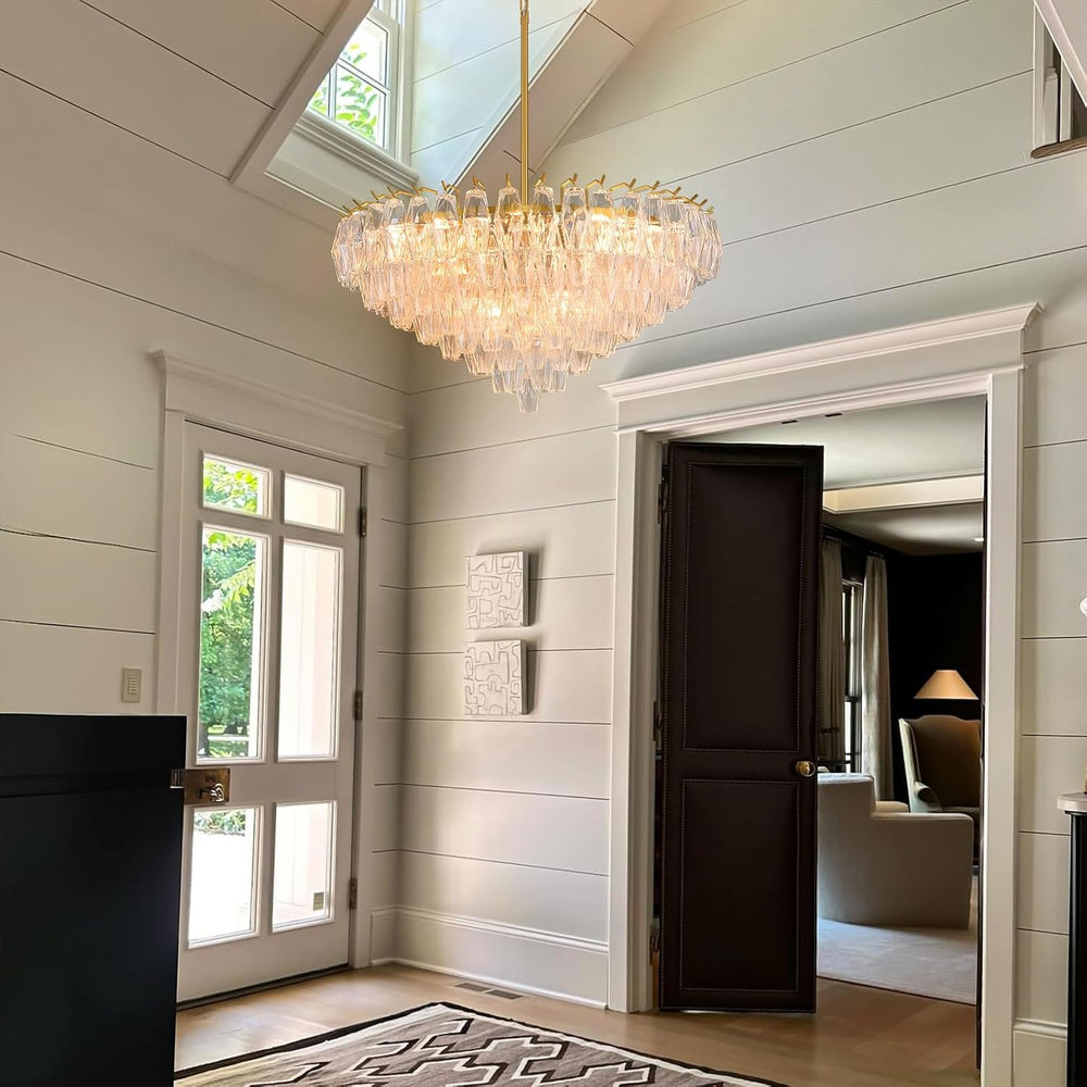 Gold Crystal Chandelier, 36" Modern Luxury Round Glass Crystal 8-Tier Ch...