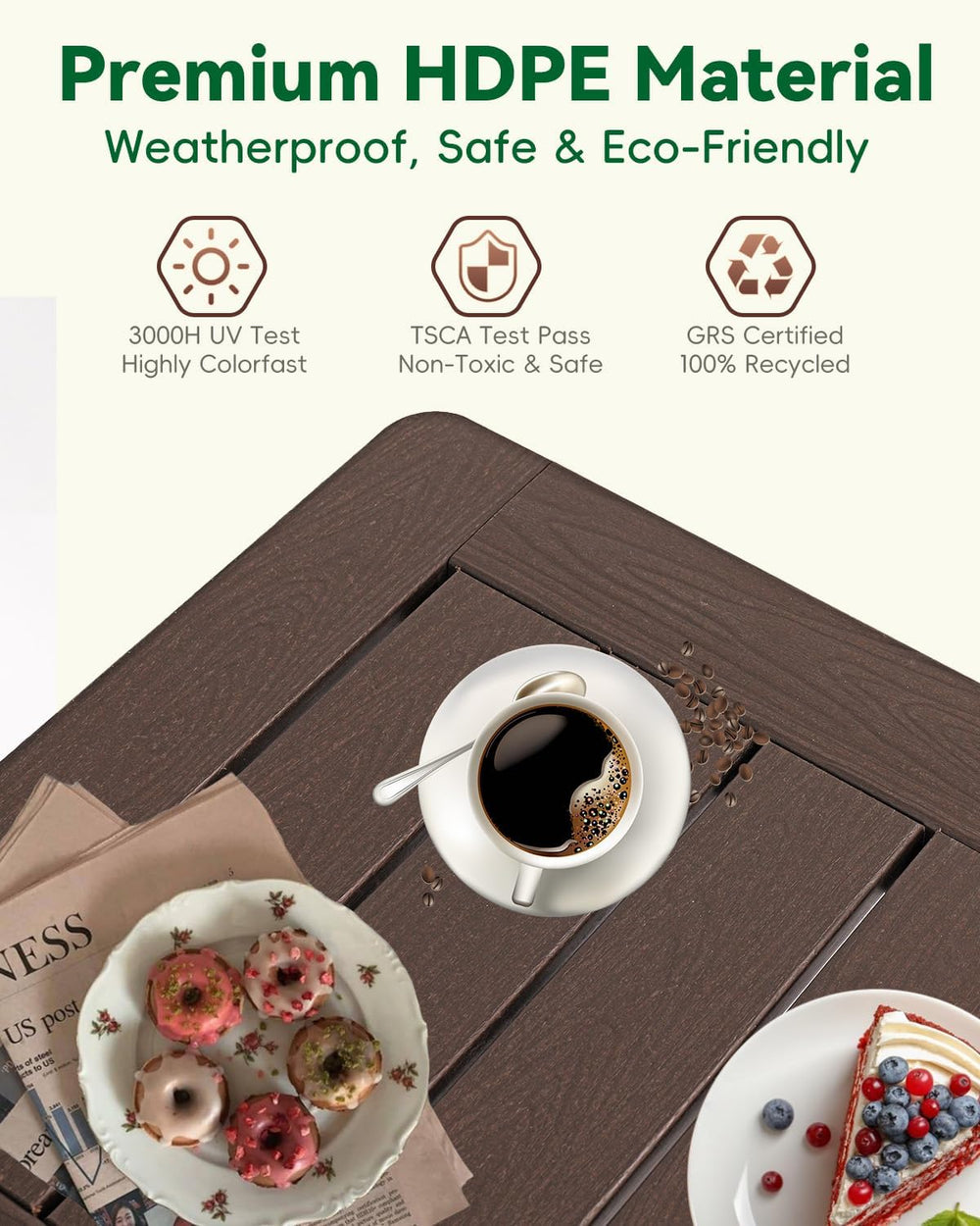 Outdoor Side Table, 2-Tier HDPE Small Patio Table, Coffee