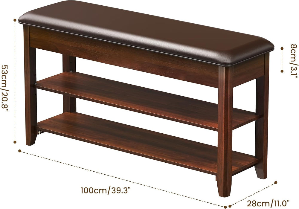 LBT Shoe Bench with Storage, Solid Rubberwood Shoe Rack Bench for Entryway