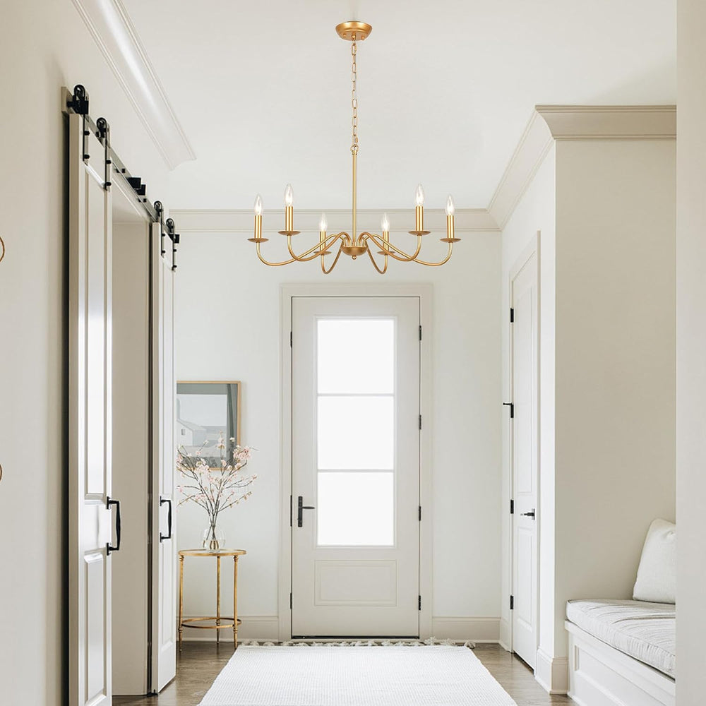 6-Light Gold Chandelier, Modern Farmhouse Chandeliers for Dining Room Light F...