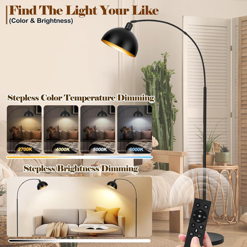 【Upgraded】Black Arc Floor Lamps for Living Room - Dimmable Arched Floor Lamp ...