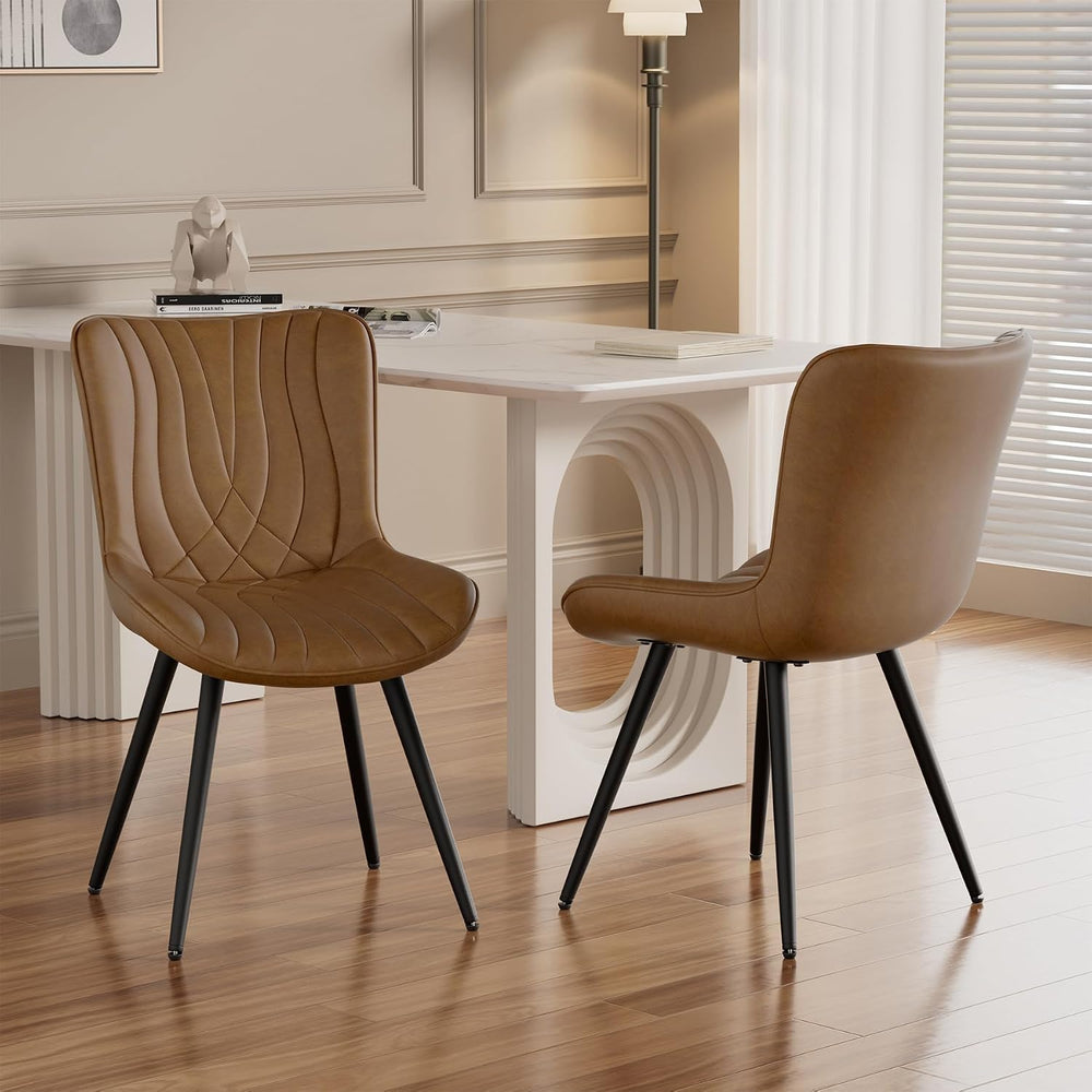 Dining Chair Set of 2 PU Leather Dining Room Chairs Upholstered Comfy Dining ...