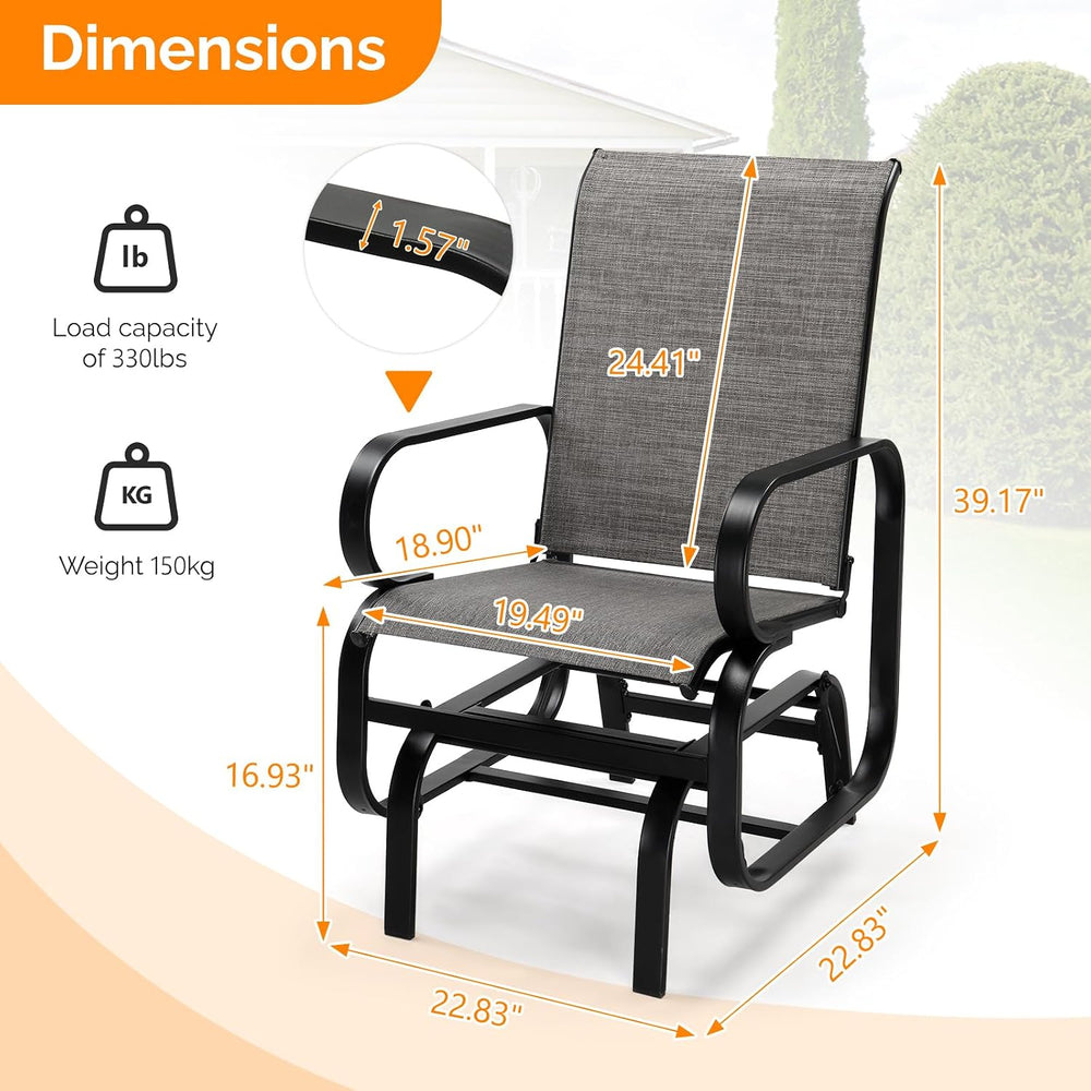 VINGLI Outdoor Glider, Patio Glider with Higher Backrest, Weatherproof Chair ...
