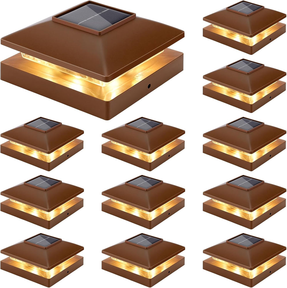Solar Post Cap Lights Outdoor 12pack, Brown Waterproof Solar Powered Deck Fen...