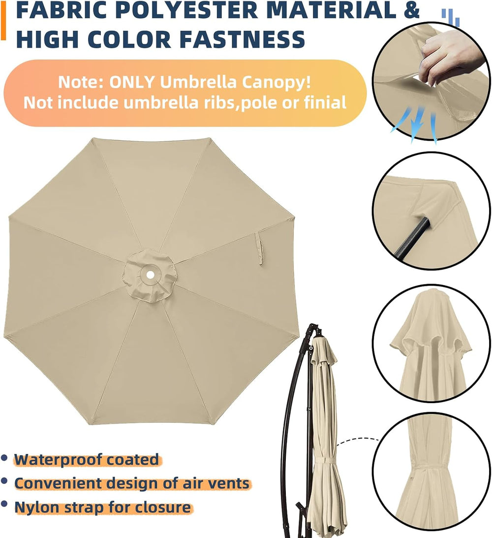 10ft Patio Umbrella Replacement Canopy for 8 ribs, Fits Hanging Offset Cantil...