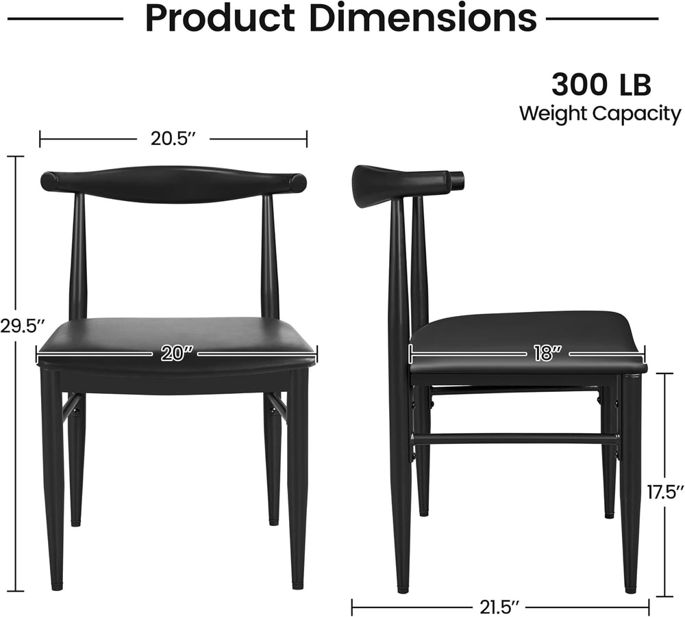 Yaheetech Mid Century Modern Dining Chairs Set of 2 Metal Legs Black Chair