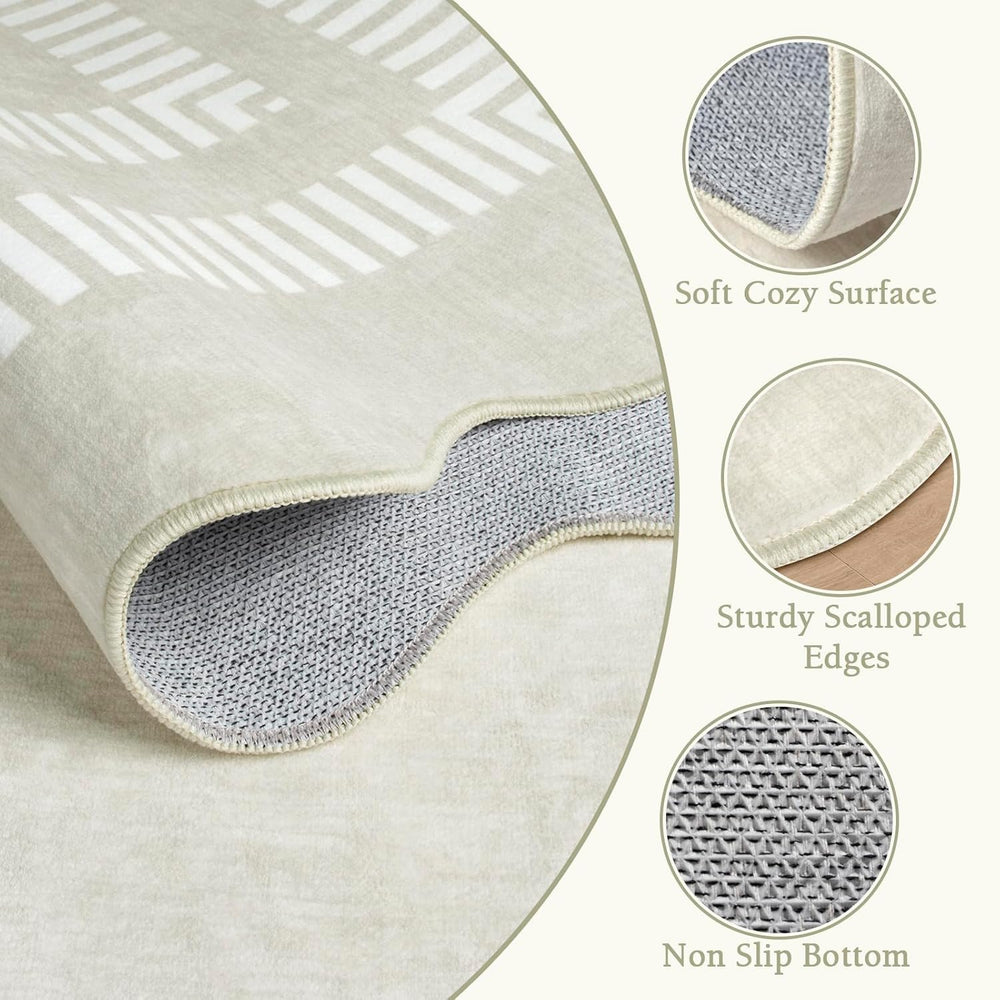 Washable Runner Rug 2.6x8 Kitchen Hallway Scalloped Rugs, Non Skid Stain-Resi...