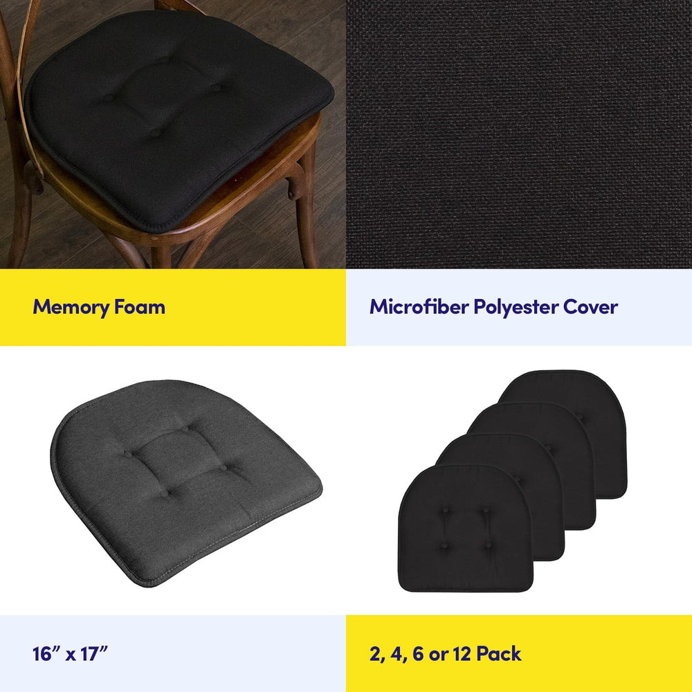 Sweet Home Collection Chair Cushion Memory Foam Pads Tufted Slip Non Skid Rub...