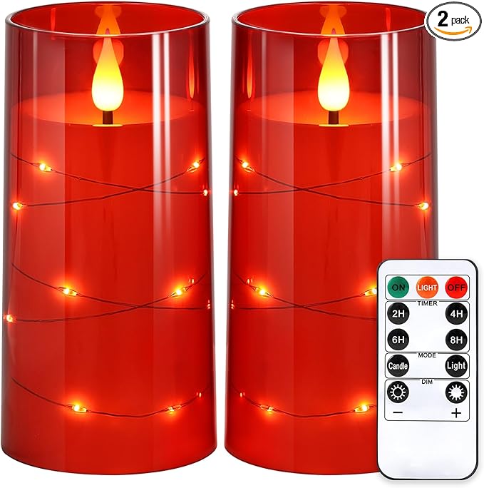 NURADA Flickering Flameless Candles: Built-in Star String Lights Battery Oper...