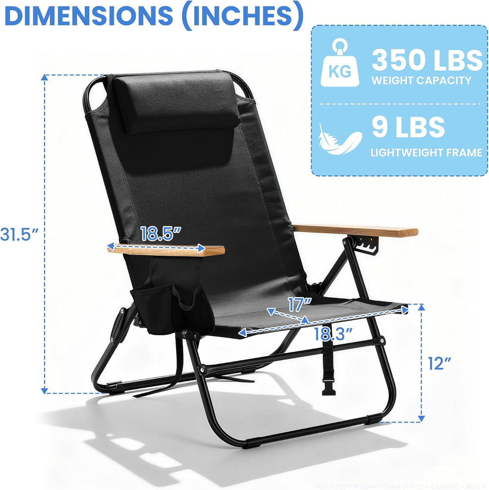 Premium Portable Camping Chair 5-Position Recliner Beach Folding Lightweight ...