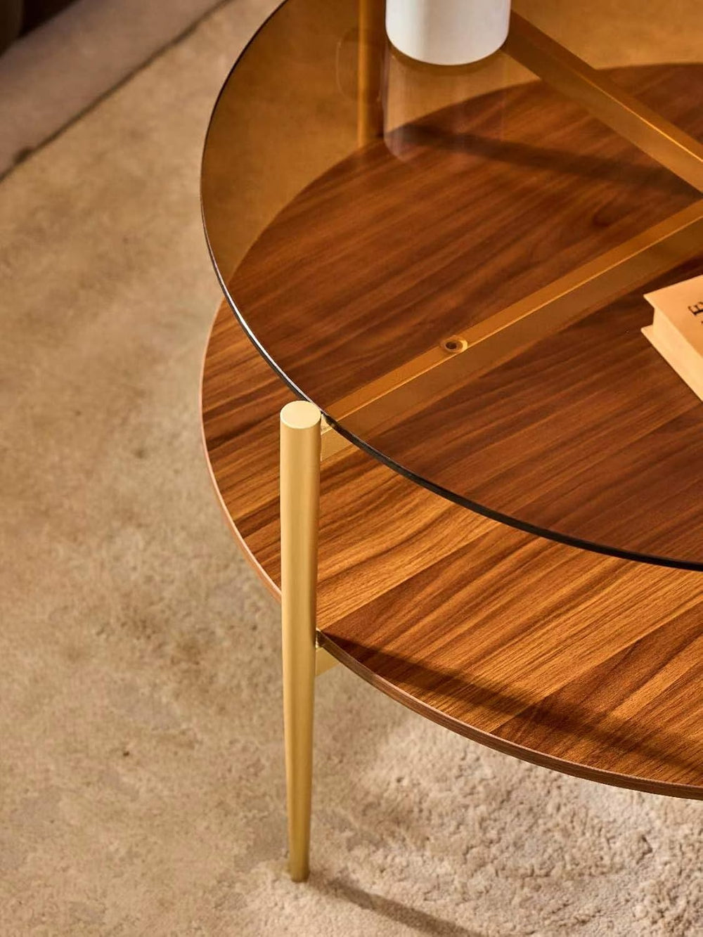 Shrine Round Glass Coffee Table, Mid-Century Modern Design, D30 x H17 in, 2-T...