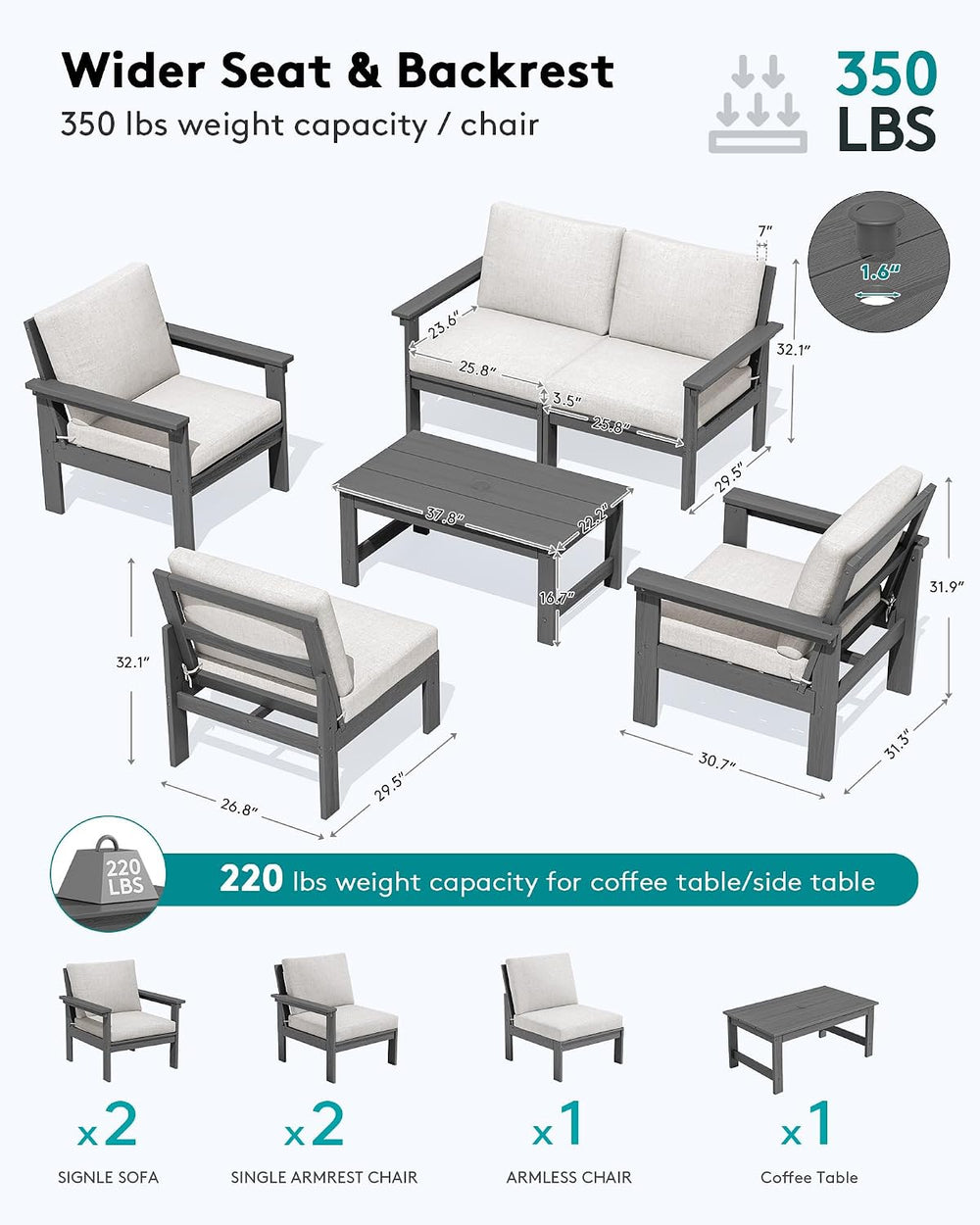 SERWALL HDPE Outdoor Patio Furniture Set Outdoor Couch
