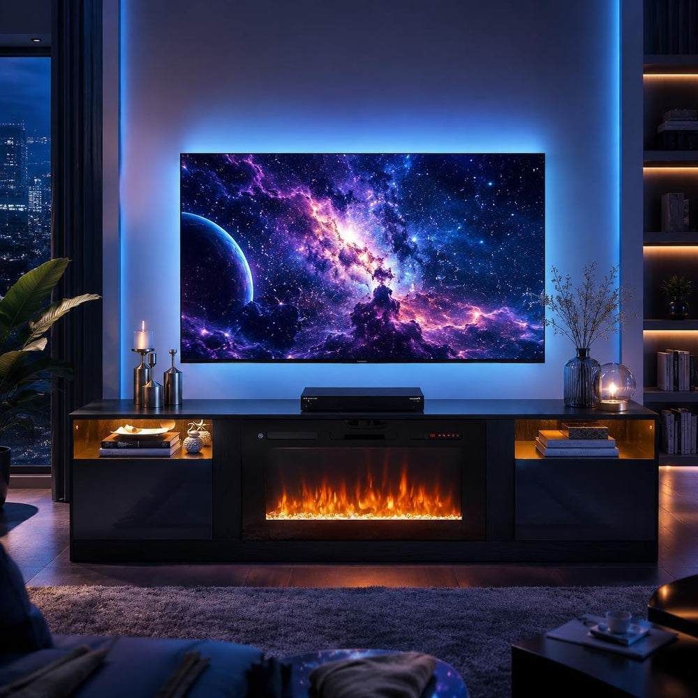 MXV 80" Fireplace TV Stand for TVs Up to 90", LED Light Entertainme...