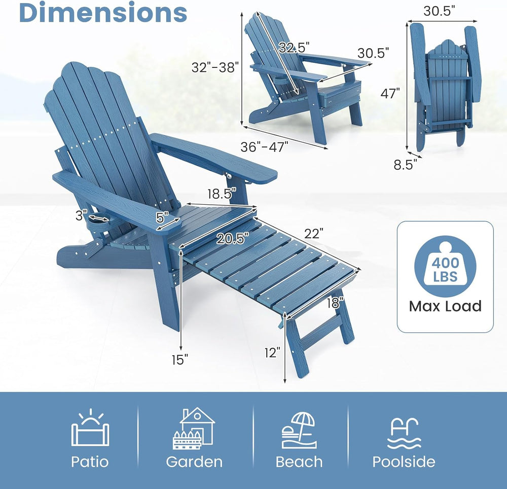 GIANTEX Folding Adirondack Chair, All-Weather Lounge Chair with Adjustable Ba...